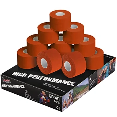 Imagen de ALPIDEX 12 x Cinta Adhesiva Deportiva 3,8 cm 10 m Sport Tape 100% Algodón Inelástica Balonmano Fútbol Voleibol Escalada, Color:Naranja