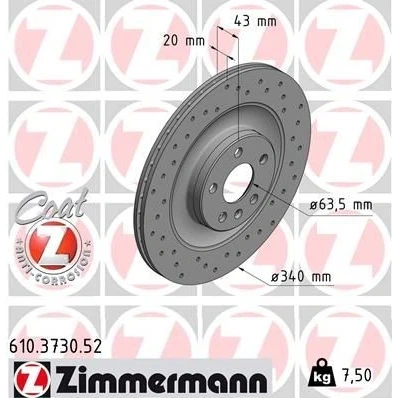 Imagen de ZIMMERMANN SPORT COAT Z 610.3730.52 Disco de freno 340 20 6/5 5 108 ventilación interna, perforado revestido VOLVO: XC90 II