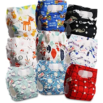 Imagen de Littles and Bloomz Pañal reutilizable para bebé con HOOK LOOP, 9 pañales, FLV2 0906