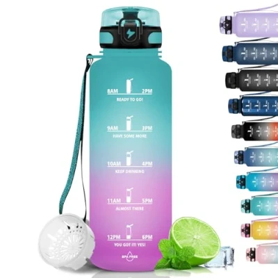 Imagen de Grsta Botella agua 1500ML de Deportiva, Gimnasio, a Prueba Fugas y no BPA, Gym Motivacional con Sello Tiempo para Escuela, Ciclismo, Camping