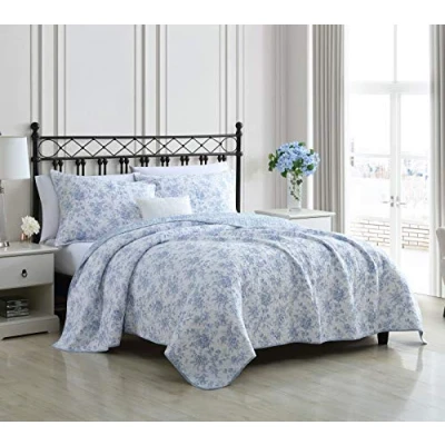 Imagen de Laura Ashley Ropa de Cama Reversible algodón Floral con Fundas a Juego, decoración del hogar para Todas Las Estaciones, 100%, Azul, tamaño Individual