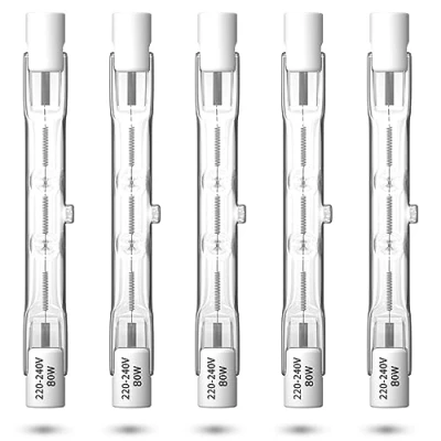 Imagen de Luxvista R7S 78mm 80W Bombilla Halógeno Regulable Lámpara de Lápiz Lineal J78 T3 1390 lm para Lámparas Piso, Luces Paisaje, Luz Calle, Blanco cálido 2800K, Paquete 5