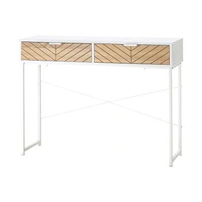 Imagen de HOMCOM Mesa de Consola 100x30x75 cm Entrada con 2 Cajones Almacenamiento y Marco Metal Mueble Recibidor Moderno para Pasillo Salón Blanco
