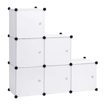 Imagen de WOLTU Armario Modular Estantería por Módulos DIY, de 6 Cubos con Puertas, para Almanceje Ropa, Juguetes, Zapatos 96x30x96cm Blanco SR0056ws