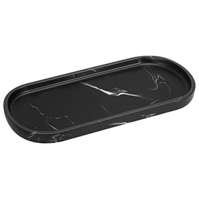 Imagen de Luxspire Bandeja Elíptico de Resina, Plato Organizador para Velas, Jabón, Toalla, Planta en Cuarto Baño, Joyería, Decoración Hogar, Salón y Dormitorio, 25 * 11.5 1.8 CM Ink Negro