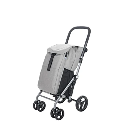Imagen de Carlett Classic Duo Carro de la Compra Plegable con Gancho Regalo Carrito Supermercado Resistente 4 Ruedas Manillar Regulable Freno Bolsa Extensible 53L+10L Isotérmica Gris