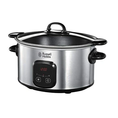 Imagen de Russell Hobbs Olla de Cocción Lenta Maxicook Capacidad 6 L, 8 Raciones, 3 Temperaturas, Temporizador Digital, Cazuela Aluminio, Revestimiento Antiadherente, Tapa Cristal, Plata 22750 56