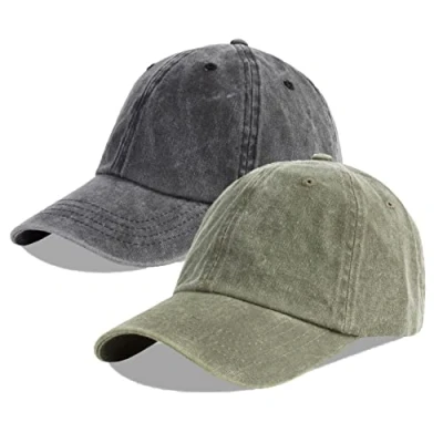 Imagen de LANGZHEN Gorra de béisbol Neutral 100% algodón Puro para Hombres y Mujeres Lavado Vaquero Ajustable Sombrero papá (Negro + Verde ejército)