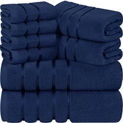 Imagen de Utopia Towels Juego de Toallas Lujo 8 Piezas, 2 Baño, Mano y 4 Paños Lavado, Altamente Absorbentes 97% Algodón Ring Spun(Azul Marino)