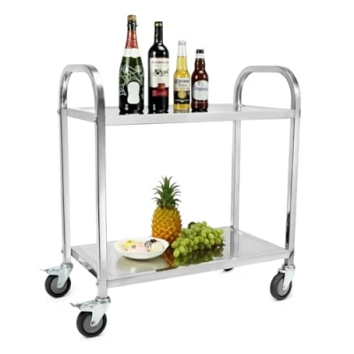 Imagen de QWORK® Carro de Cocina 2 Niveles 75 x 40 83,5 cm Acero Inoxidable 201 Ruedas silenciosas con Frenos
