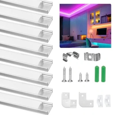 Imagen de Perfil de Aluminio, 8 PCS x 1m Aluminio LED Forma U, Canal para Tira con Cubierta Blanca Lechosa, Conector esquina, los Casquillos Extremo, Clips Montaje