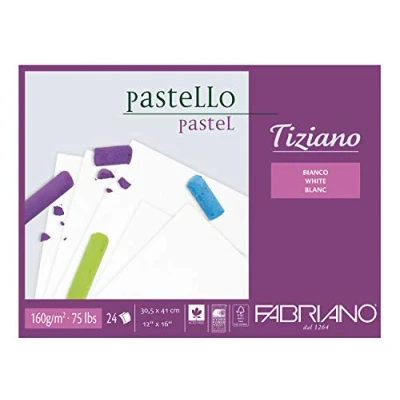 Imagen de Unbekannt FABRIANO Tiziano Pastel Pad Blanco 30,5 x 41,0 cm 24 hojas 160 g/m2 Alto Ácido y Envejecimiento Resistente al Superficie Rugosa Grippy 41