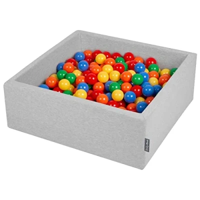 Imagen de KiddyMoon 90X30cm/200 Bolas ∅ 7Cm El Cuadrado Piscina De para Ninos Hecha En La UE, Gris Clr:Amarillo/Verde/Azul/Rojo/Naranja