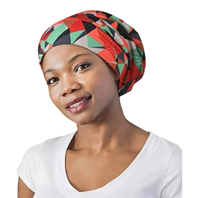 Imagen de Gorro de dormir ajustable con forro satén para rastas, cabello rizado, cabeza grande, permanece en la noche, Naranja Rojo, Talla única