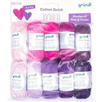 Imagen de Gründl lana Cotton Quick Mini Shades conjunto para tejer y ganchillo de 100% algodón 10 x 15 g, g /37 m, rosa violeta