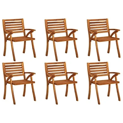 Imagen de vidaXL 6X Madera Maciza de Teca Sillas Jardín Sillón Exterior Terraza Balcón Patio Asiento Butaca Muebles Mobiliario Duradera Estable