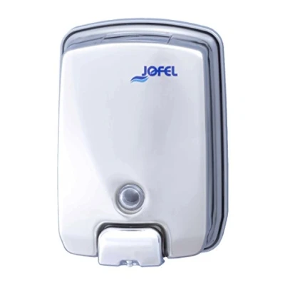 Imagen de Jofel Dosificador de Jabón para Pared, Rellenable con Líquido Capacidad 1L, Dispensador Baño, Antivandálico y Robusto, Antigoteo Anticorrosión, Futura AC54500, Inox. Brillo