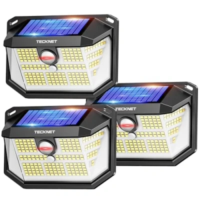 Imagen de TECKNET Luz Solar Exterior, 231 LED/300 Iluminación (Ilumina 35㎡) Brillo Alto Luces Solares con Sensor de Movimiento, 3 Modes IP65 Impermeable Focos Led para Jardín, Garaje, Patio, Paquete