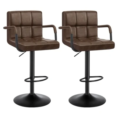 Imagen de WOLTU 2 x Taburete de Bar con Respaldo Estilo Vintage Regulable en Altura y Giratorio Cuero Sintético Silla para Cocina Salon Dormitorio Marrón Oscuro BH113dbr