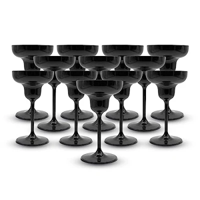 Imagen de DOJA Barcelona Vasos Plastico Margarita Negro Pack 12 Copas Duro Reutilizable Policarbonato Color Margaritas, Cocktail Reutilizables