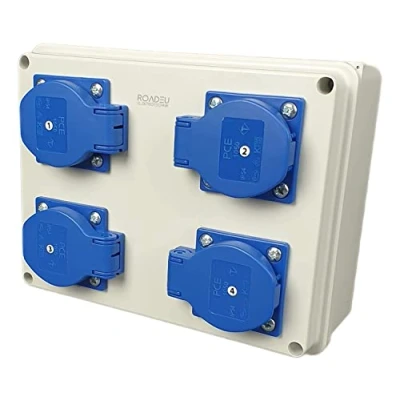 Imagen de RoadEu distribuidor de corriente 16A pared 4x 230V enchufes Schuko sitio enchufe para uso interior y exterior IP54