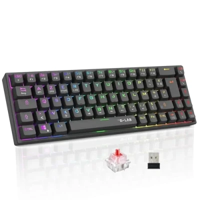 Imagen de The G Lab Keyz Titanium WL Teclado inalámbrico para Juegos 65% AZERTY mecánico Switch Rojo, RGB 100% Personalizable, Macros programables Gamer PC, PS4, PS5, Xbox