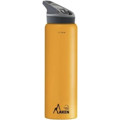 Imagen de Laken Jannu Botella de Agua Térmica con Aislamiento Vacío Doble Pared Acero Inoxidable 18/8. Hasta 24 Horas Frío, 1L, Amarillo
