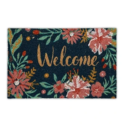 Imagen de Relaxdays Felpudo de Coco, Estampados Flores, Palabra Welcome, 60 x 40 cm, Alfombrilla Interior y Exterior, Multicolor