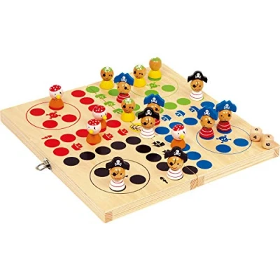 Imagen de Small Foot Ludo Isla Pirata de Madera Natural FSC 100% certificada, tableros Juego Plegables Diferentes tamaños. Juguetes, Multicolor, Talla única (10951)