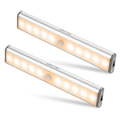 Imagen de luces de gabinete con sensor movimiento,10 LED inalámbricas debajo del armario,batería recargable incorporada,iluminación nocturna magnética para colocar en cualquier lugar cocina