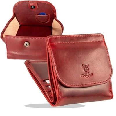 Imagen de MATADOR Billetera pequeña para Mujer y Hombre de Piel auténtica con Gran Monedero Mini Cartera protección RFID Probada TÜV Caja Regalo Tarjeta bancaria, Rojo, Único
