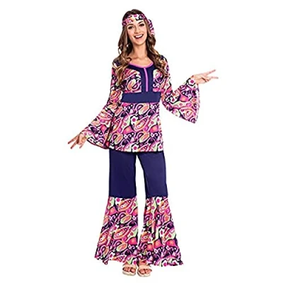 Imagen de amscan 9907000 Disfraz de chica hippy para mujer, talla 10 12, color rosa, morado