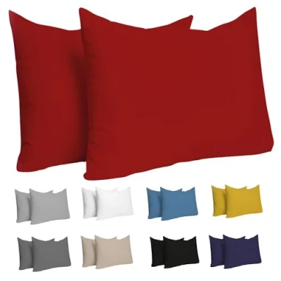 Imagen de Dreamzie Fundas de Almohada (Juego 2) Rojo para Las Almohadas 40 x 60 cm 100% Algodon Jersey Funda Cojin Cama Protector