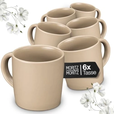 Imagen de Moritz &amp; NORDIC Juego de 6 Tazas Café Topo aprox. 300 ml Gres Diseño elegante con asa para Café, té, Chocolate caliente, Capuchino