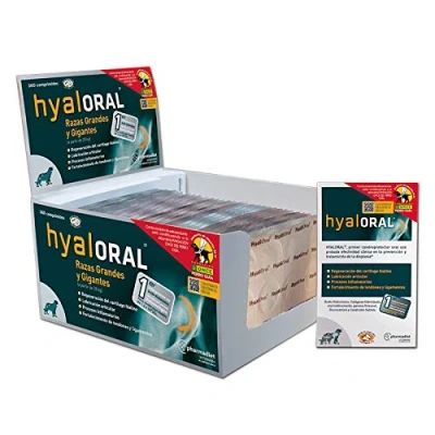 Imagen de Hyaloral para Perros de Razas Grandes y Gigantes 360 Comp Suplemento Nutricional el Dolor Caderas, Articulaciones Cartílagos Complemento Vitamínico Fortalecer Tendones Ligamentos