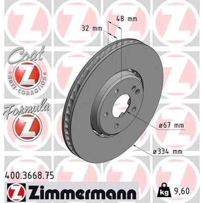 Imagen de ZIMMERMANN FORMULA Z COAT 400.3668.75 disco de freno 334 32 6/5 5 112 ventilado, dos piezas revestido aleado/alt. carburado