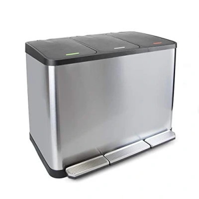 Imagen de EMUCA Contenedor de reciclaje, Cubo basura exterior, 3 compartimentos 15L, cierre suave, Acero Inoxidable