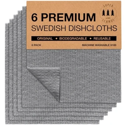 Imagen de SUPERSCANDI Paños Reutilizables para vajillas, de Esponja celulosa, biodegradables, Cocina, reemplaza el Papel Cocina