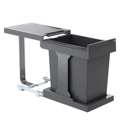 Imagen de Hailo cubo de basura 3635001, modelo Solo con extracción manual, interior 20 litros, para armarios a partir 300 mm ancho puerta giratoria, color antracita