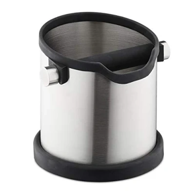 Imagen de Relaxdays Bote para posos de café, Golpeador goma, Filtro cafetera, Recipiente, Acero inoxidable, 1 Ud., Plateado