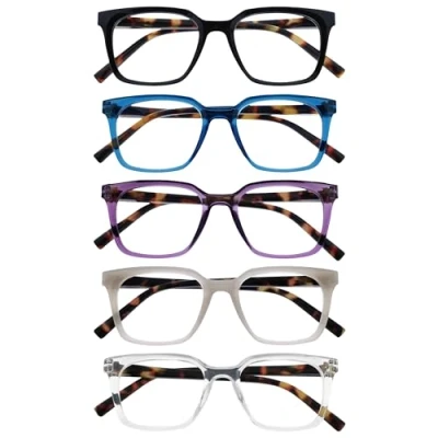 Imagen de OPULIZE KOI Gafas de Lectura Pack 5 Marco Rectangular Ancho Negro/Azul /Morado/Gris/Transparente Hombre Mujer RRRRR50 1357C +1.50