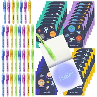 Imagen de BONNYCO Bolígrafo Tinta Invisible y Libreta Espacio Pack x32 Detalles Cumpleaños Niños, Regalos Niños Colegio, Piñatas de Fiesta Infantil Galaxia