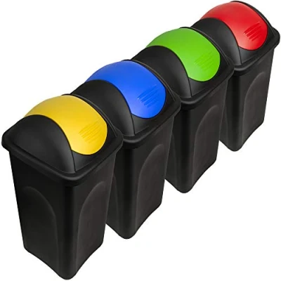 Imagen de Deuba Stefanplast Set de 4 Cubos Basura Tapas giratorias 60L contenedor y Reciclaje separación para Cocina