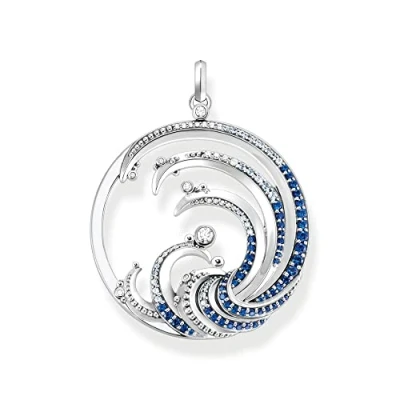 Imagen de THOMAS SABO Collar para mujer con colgante de onda, varias circonitas ennegrecidas, Plata ley 925, 51 x 40 mm, PE930 644 1, H: ca. 51mm / B: 40mm, esterlina, Circonita cúbica