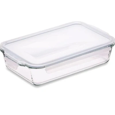 Imagen de Checkmart Recipiente de vidrio para lasaña con tapa hermética a presión, bandeja rectangular grande apta horno, sin BPA, microondas, congelador y lavavajillas, 1,5 L (Cook n Freeze)
