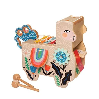 Imagen de Manhattan Toy Instrumento Musical de Llama Madera para niños pequeños con Maraca, alforjas, Baquetas, Tabla Lavar y xilófono
