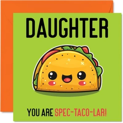 Imagen de tarjetas de cumpleaños para hija Spec Taco lar Divertida tarjeta feliz mamá papá, regalos hija, felicitación broma 145 mm x