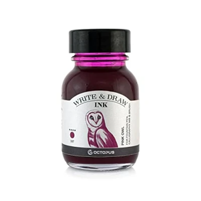 Imagen de Octopus Write and Draw Ink 397 Pink Owl, tinta impermeable para escribir y dibujar, de caligrafía, dibujo resistente a la luz, pluma estilográfica, color rosa, 50 ml