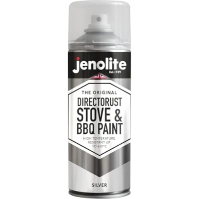 Imagen de JENOLITE Directorust Pintura en aerosol para barbacoa y estufa PLATA Resistente a temperaturas muy altas hasta 650C Barbacoas, estufas, chimeneas, automoción 400ml