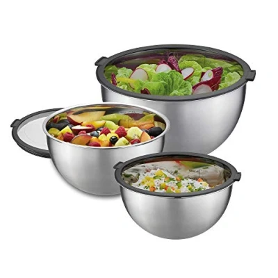 Imagen de GEFU Juego de cuencos Mondi con tapa, 1 l, 2,5 l y 4,5 acero inoxidable, ensaladera, cuenco para servir, cocina, apilable